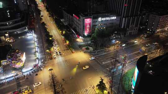 江苏省南京市玄武区航拍夜晚夜景马路道路车