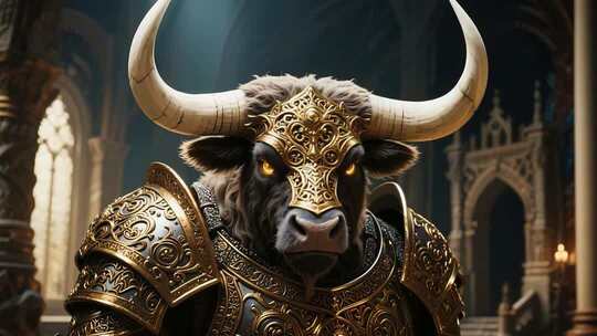 穿戴盔甲的牛形角色形象