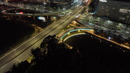 高架桥车流夜景航拍