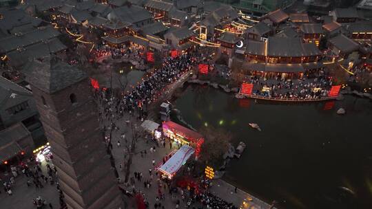 洛阳洛邑古城夜景 春节热闹非凡视频素材模板下载