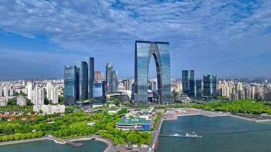 航拍东方之门苏州地标