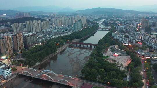 浙江武义熟溪河两岸夜景风光4K航拍