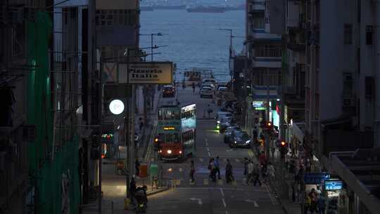 香港坚尼地城夜晚街道街景繁华景象