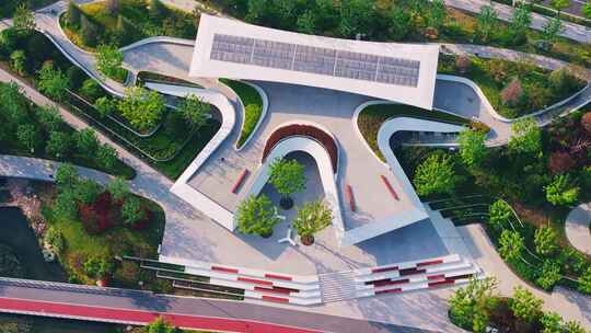 航拍现代建筑与周边绿化景观