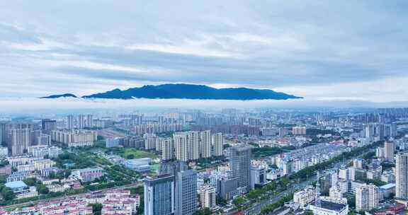 江西九江雨后烟云城景航拍延时