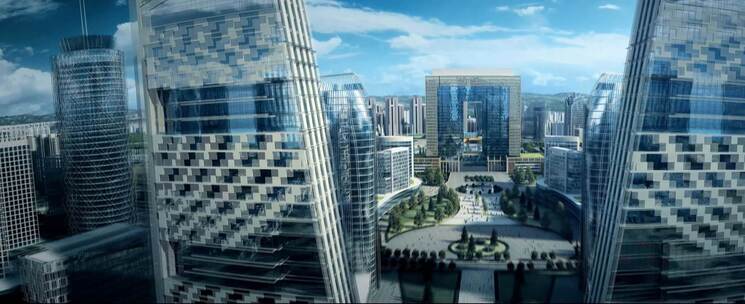 三维未来科技发展城市鸟瞰建筑漫游动画