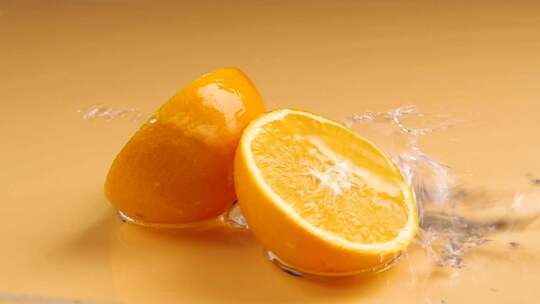 慢动作水花中的橙子