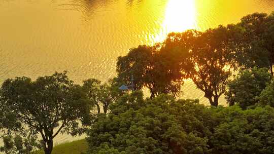 松山湖航拍夕阳东莞松山湖落日