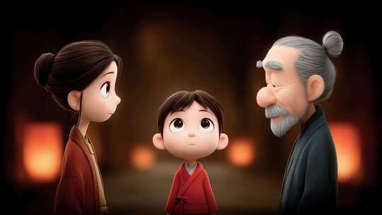 温馨动漫家庭人物角色亲情互动场景