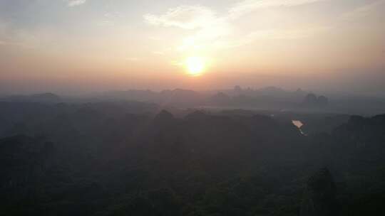 广东韶关丹霞山5A景区晚霞日落夕阳航拍