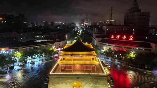 甘肃张掖钟鼓楼夜景航拍