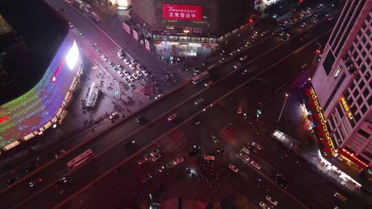 长沙夜景51广场航拍交通