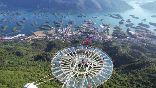 航拍湖北黄石旅游仙岛湖玻璃观景台