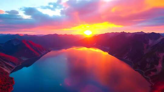 长白山天池夕阳彩霞4K