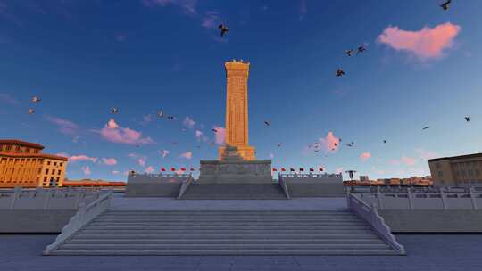 天安门人民英雄纪念碑放飞和平鸽视频素材模板下载