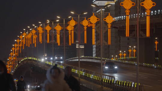 过年喜庆氛围 新年繁华夜景 热闹过年