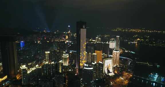 滨海城市厦门鼓浪屿夜景景观视频航拍景色