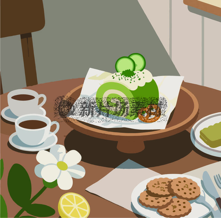 美味蛋糕下午茶矢量扁平插画