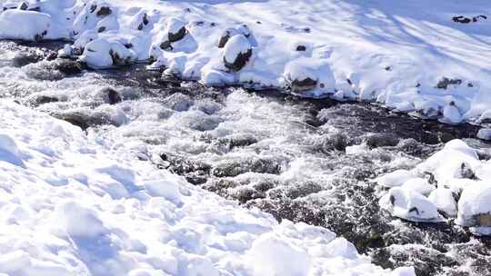 长白山雪山下水源小溪视频素材模板下载