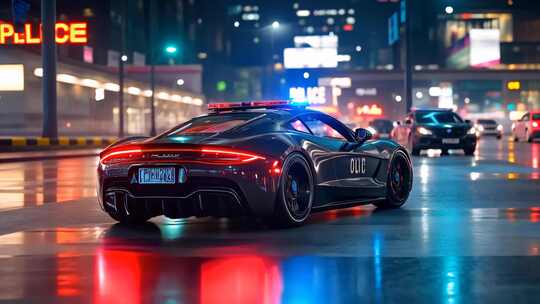 威武霸气的警车闪着警灯 警笛爆闪雷霆出击