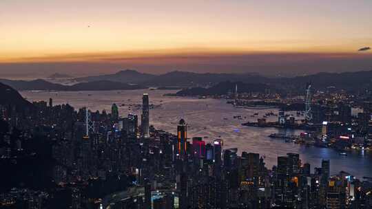 香港维多利亚港城市夜景蓝调航拍