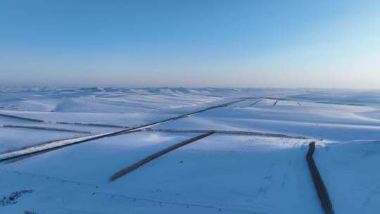 航拍内蒙古垦区雪原风光