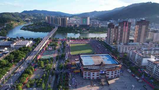 贵州榕江村超足球比赛现场航拍 村超圣地
