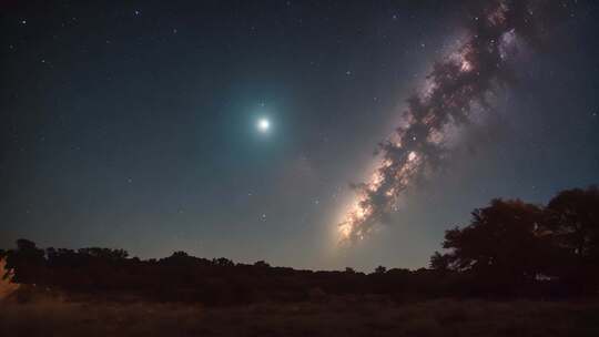 夜空下的银河与树木景象