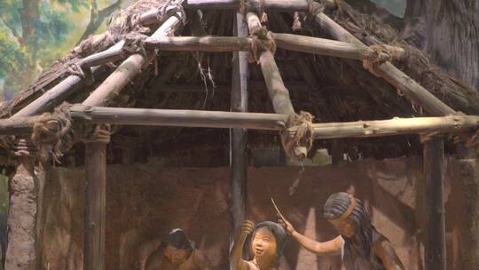 古人东夷人原始人打猎捕鱼酿酒盖屋生活场景