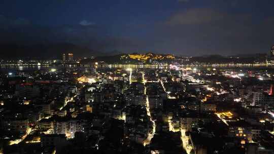 广东潮州城市大景夜景航拍