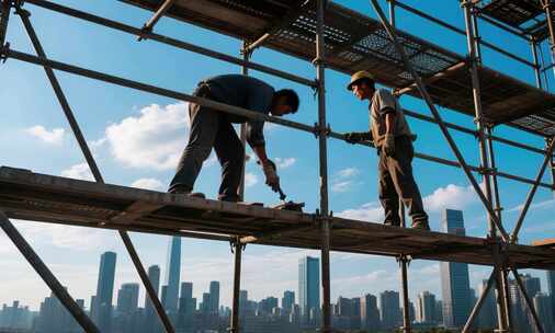 工人于脚手架上施工作业