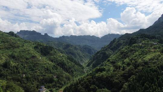 航拍高山森林蓝天白云