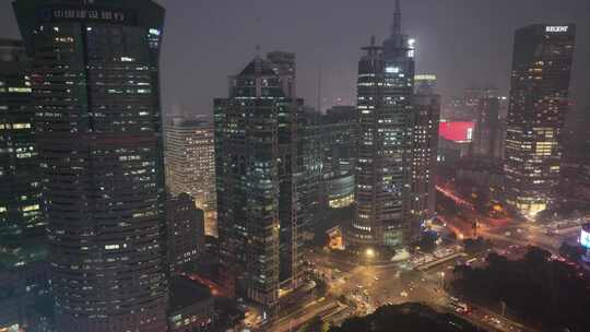 上海浦东新区陆家嘴夜景航拍高楼大厦摩天大