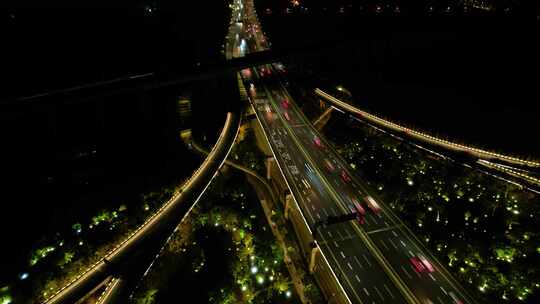 杭州萧山区市心路互通立交桥高架桥夜景车流