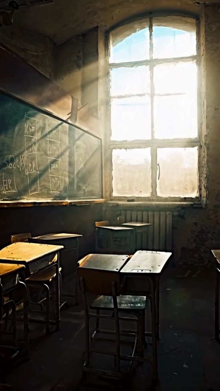 老旧教室阳光透过窗户照射