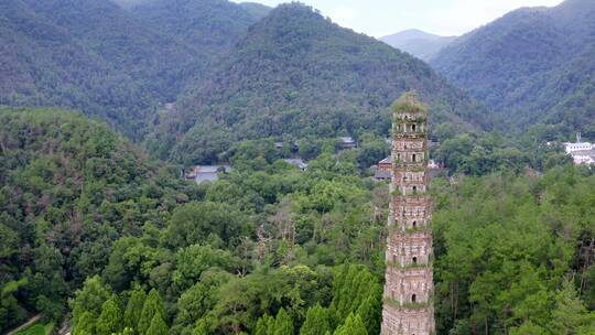 航拍天台著名景点国清风景区寺庙古塔隋塔