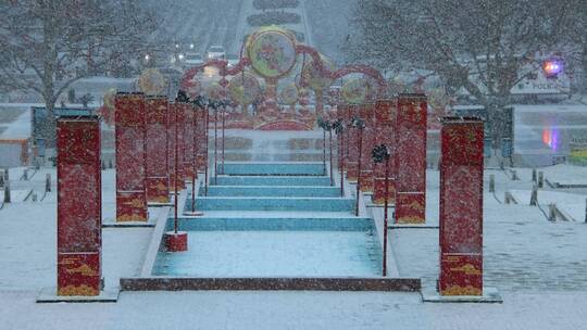 虎年春节威海人民广场雪打花灯4K