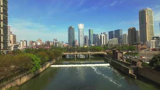 航拍成都城市九眼桥锦江风景