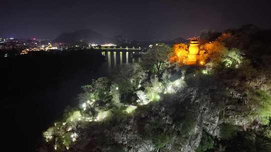 航拍广西桂林象山景区夜景