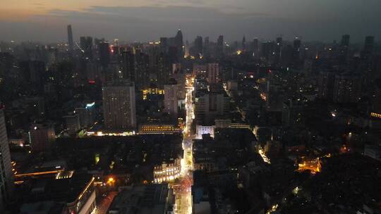 武汉江汉路步行街夜景灯光航拍视频素材模板下载