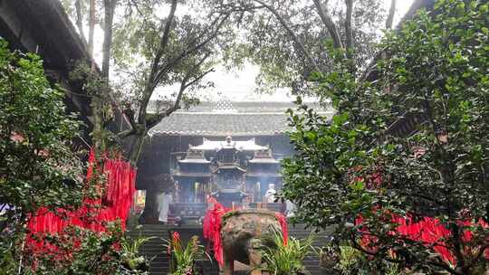 4K高清雨天寺庙道馆素材