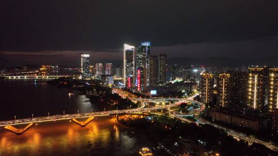 航拍福州闽江尤溪洲大桥道路江景