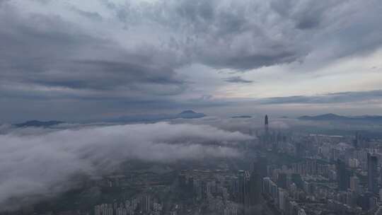 云端上的深圳湾超总基地在建工地航拍空镜