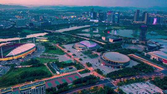 义乌梅湖夜景航拍延时