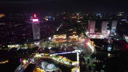 山东济宁城市夜景灯光航拍