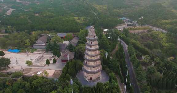 河北邯郸响堂山石窟常乐寺清晨航拍