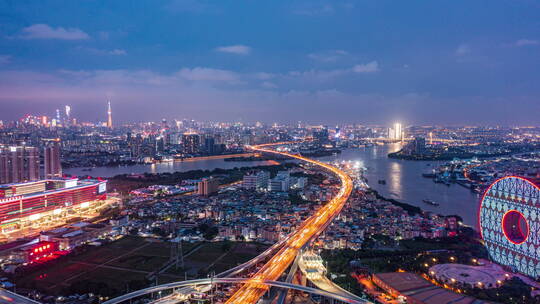 荔湾广州圆东沙立交夜景延时