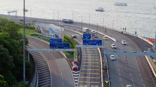 香港维多利亚港西区海底隧道车流