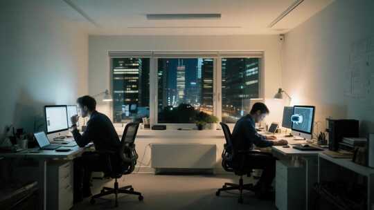 夜晚办公室职员专注工作