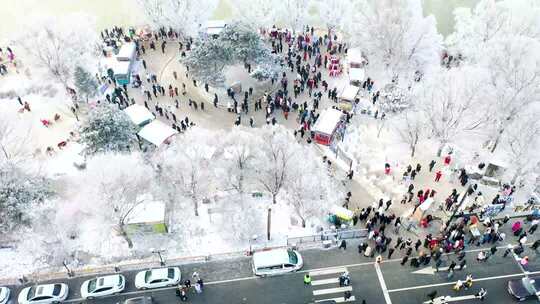 中国吉林市小雾凇岛航拍视频